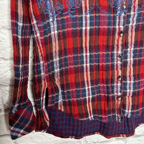 Free People Magical Plaid Embroideree Buttondown Top - Picture 10 of 16